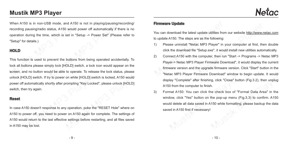 Mustik mp3 player | Netac Tech A150 User Manual | Page 8 / 20