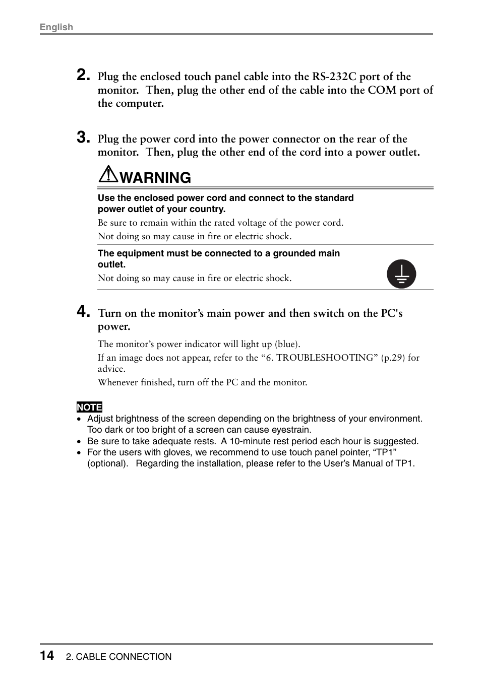 Warning | Eizo FlexScan L362T User Manual | Page 14 / 43