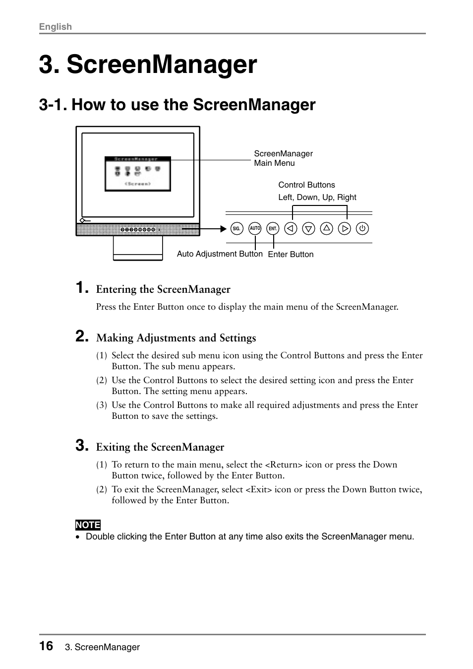 Screenmanager, 1. how to use the screenmanager | Eizo FlexScan L362T User Manual | Page 16 / 43