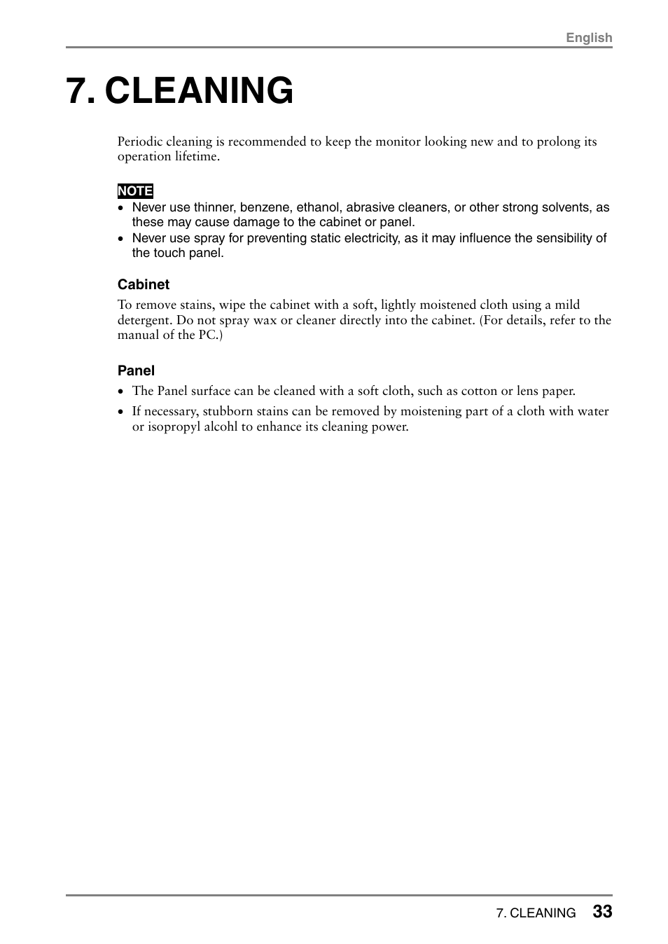 Cleaning | Eizo FlexScan L362T User Manual | Page 33 / 43