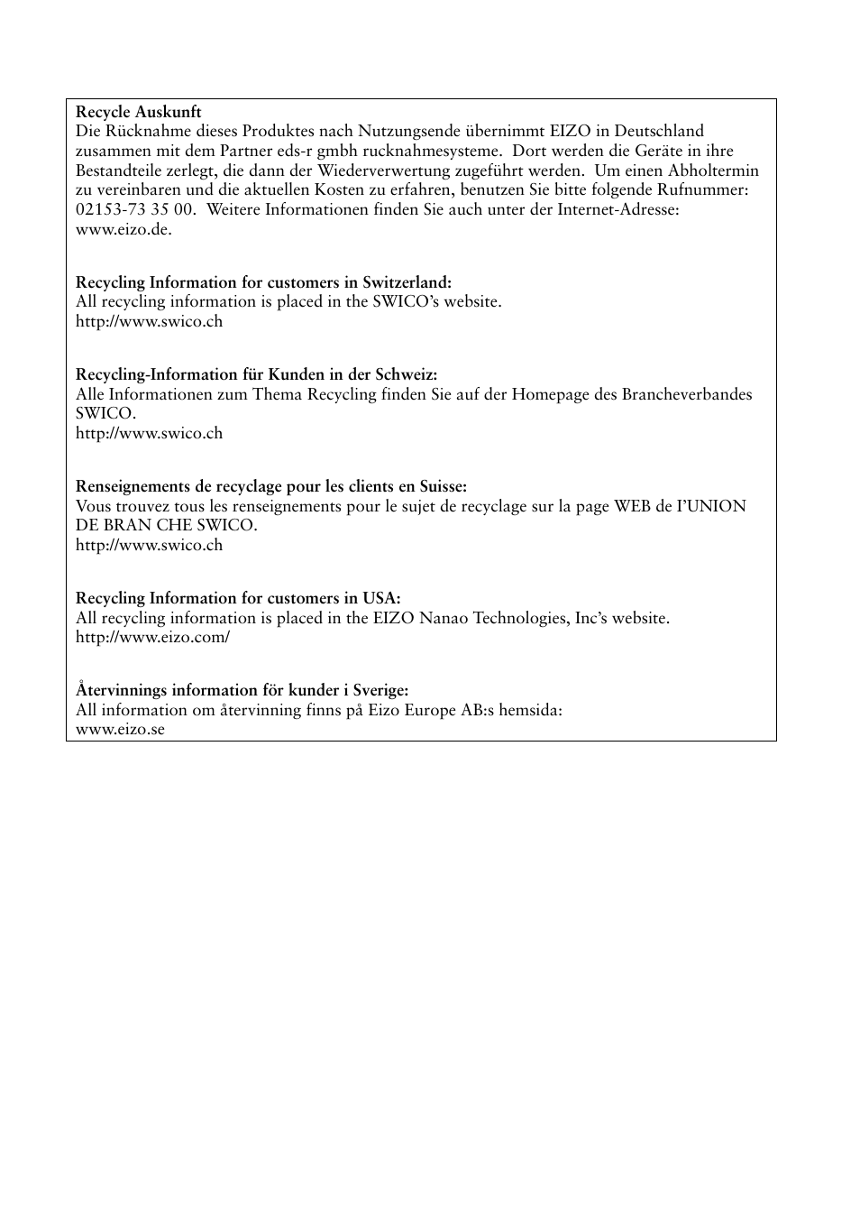 Recycling information | Eizo FlexScan L362T User Manual | Page 42 / 43