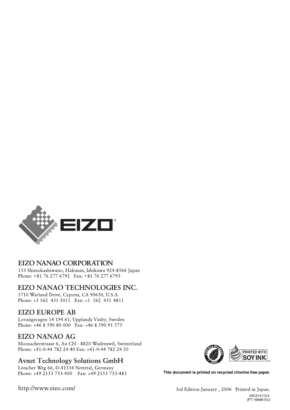 Eizo FlexScan L362T User Manual | Page 43 / 43