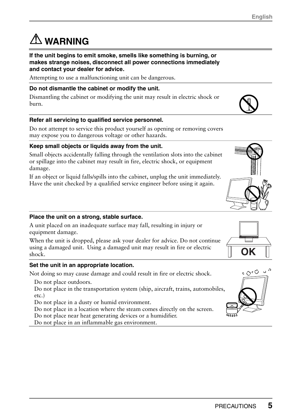 Warning | Eizo FlexScan L362T User Manual | Page 5 / 43