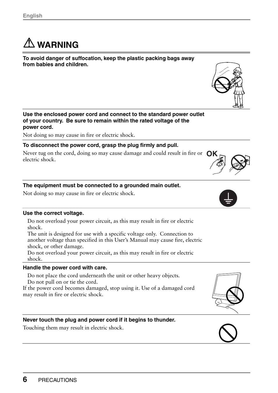 Warning | Eizo FlexScan L362T User Manual | Page 6 / 43