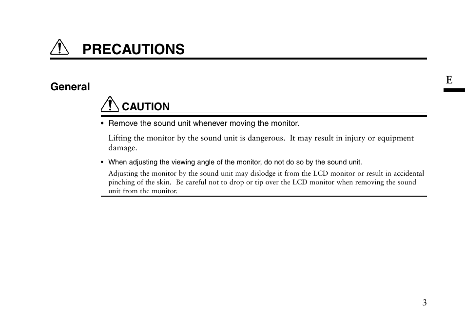Precautions | Eizo i I-SOUND L2 User Manual | Page 4 / 18