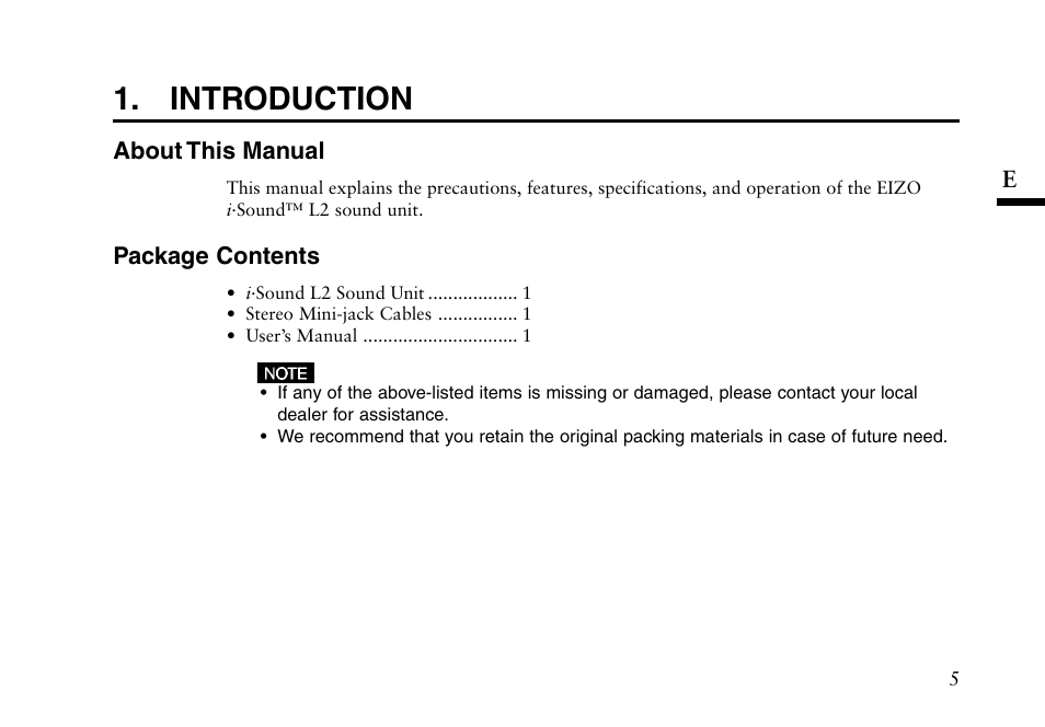 Introduction | Eizo i I-SOUND L2 User Manual | Page 6 / 18