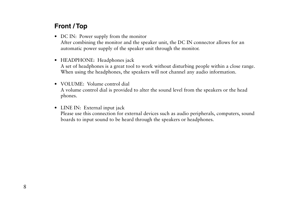 Front / top | Eizo i I-SOUND L2 User Manual | Page 9 / 18