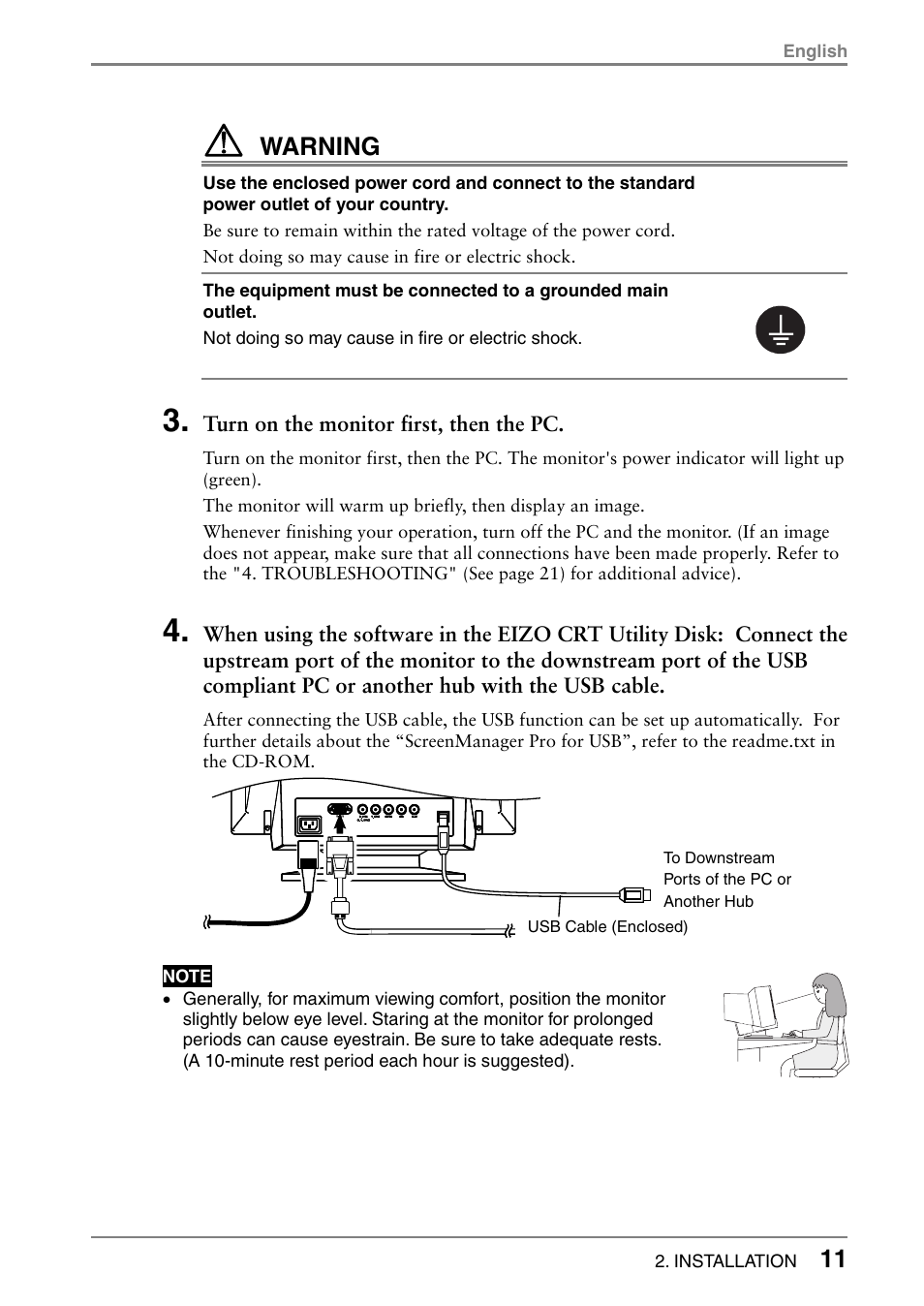Warning | Eizo T566 User Manual | Page 11 / 36