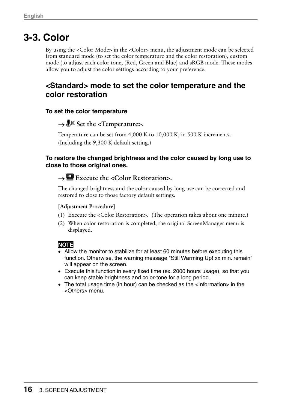 3. color | Eizo T566 User Manual | Page 16 / 36