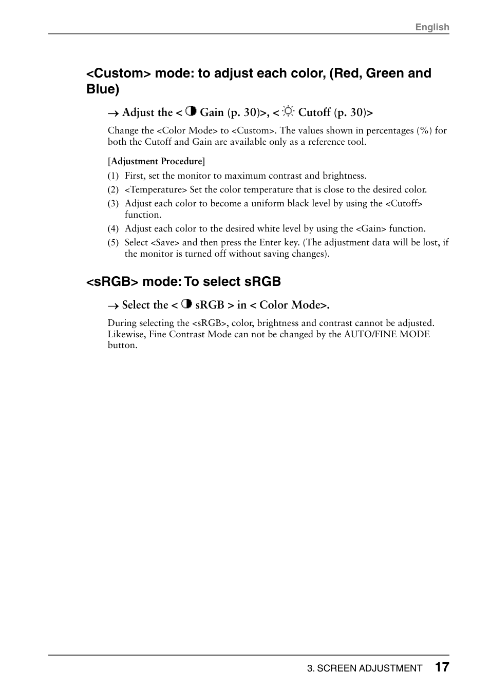 Srgb> mode: to select srgb | Eizo T566 User Manual | Page 17 / 36