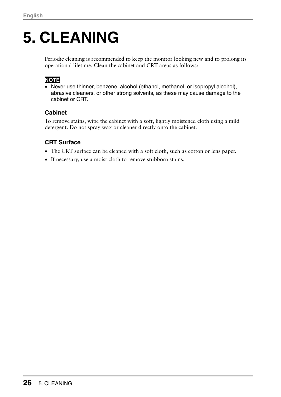 Cleaning | Eizo T566 User Manual | Page 26 / 36