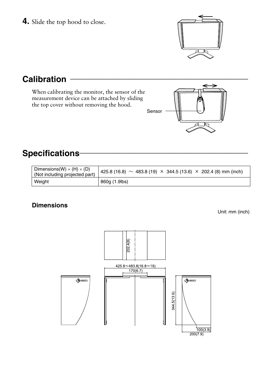 Calibration, Specifications | Eizo CH2 User Manual | Page 3 / 5