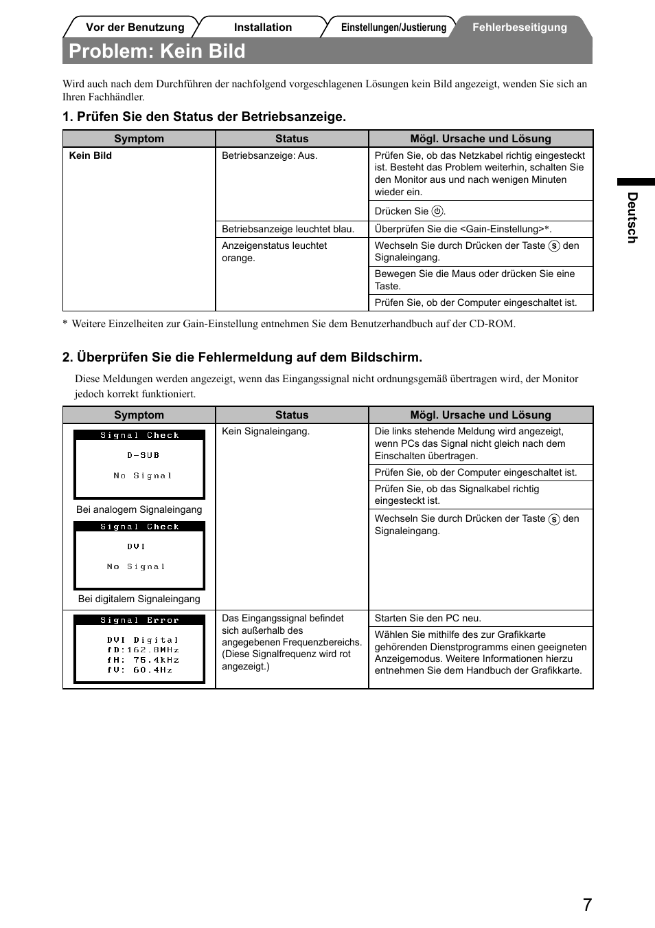 Problem: kein bild | Eizo FlexScan S2001W User Manual | Page 17 / 76