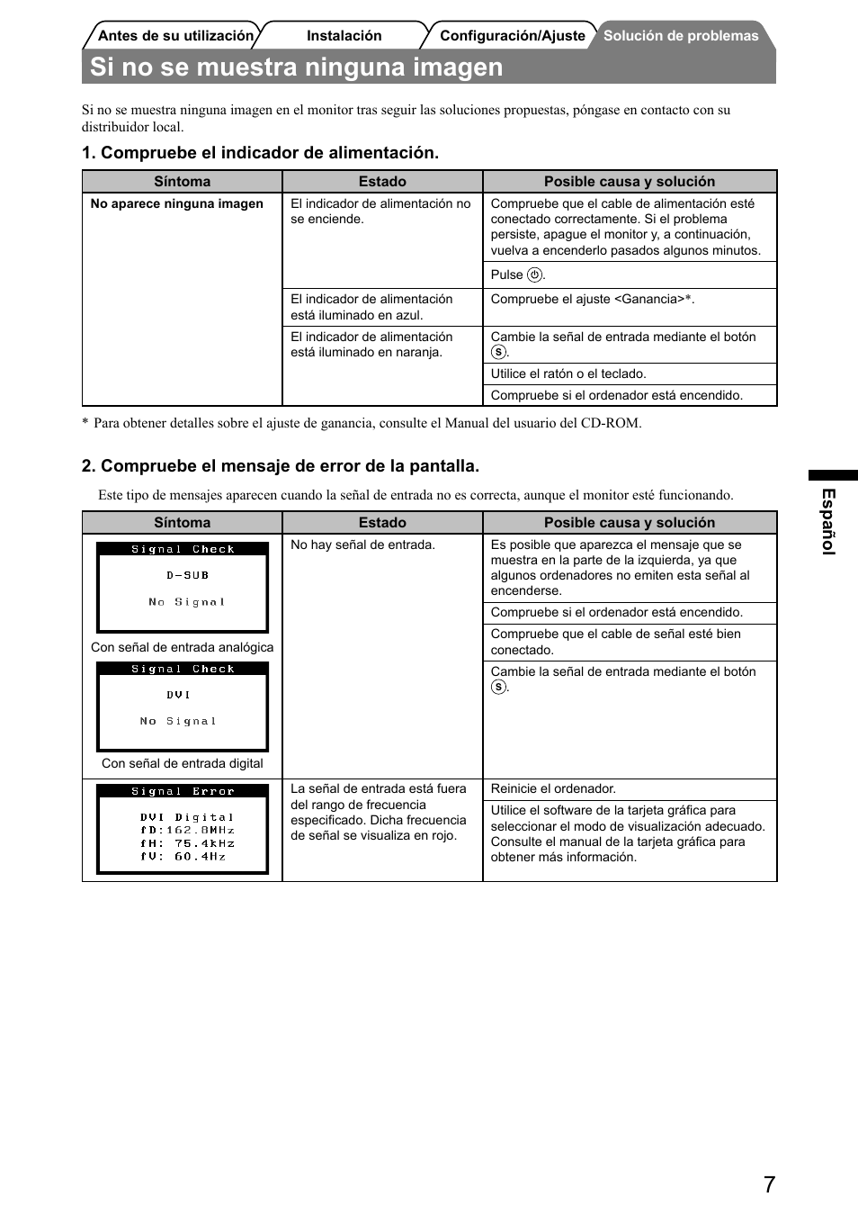 Si no se muestra ninguna imagen | Eizo FlexScan S2001W User Manual | Page 33 / 76