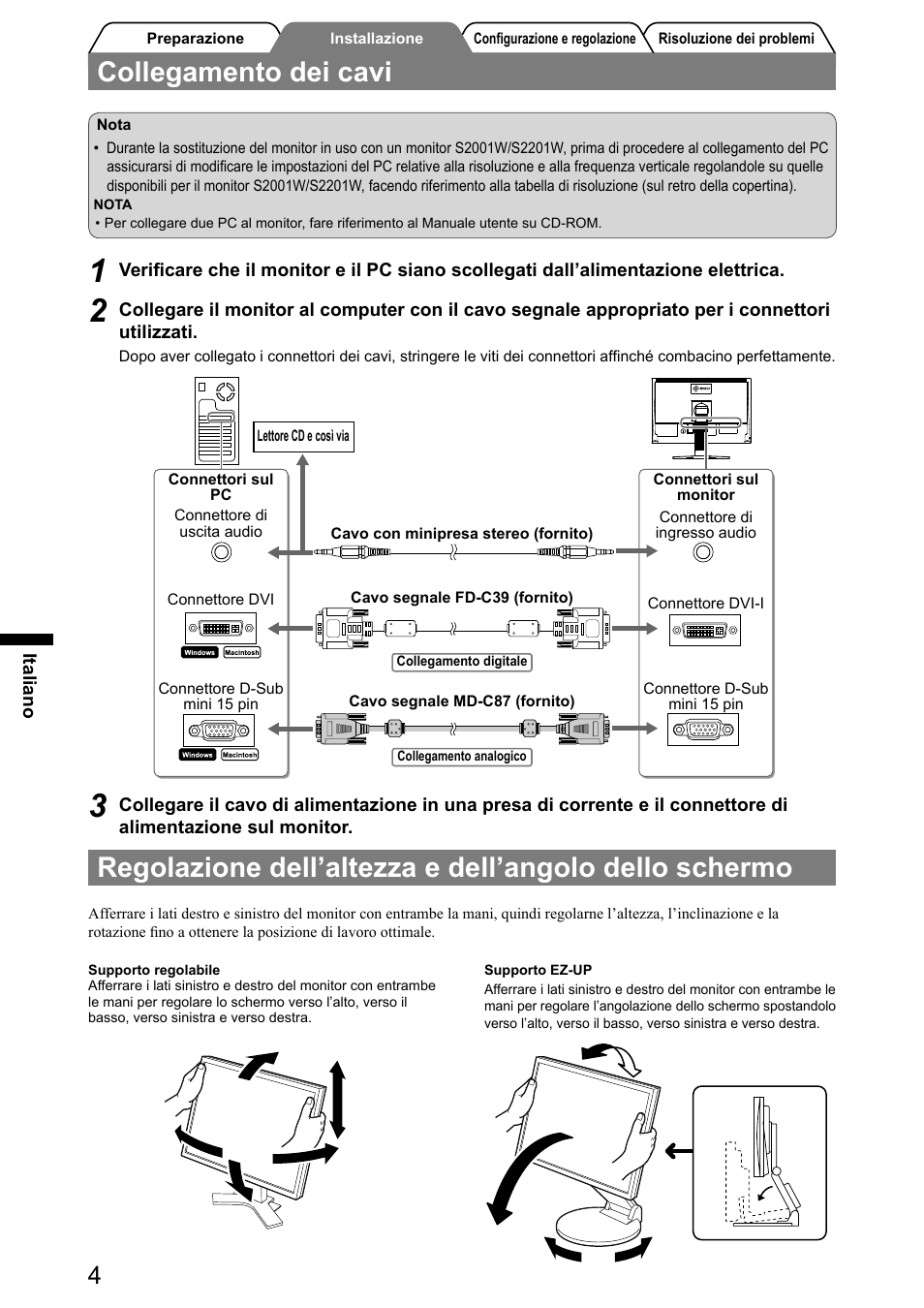 Collegamento dei cavi | Eizo FlexScan S2001W User Manual | Page 38 / 76