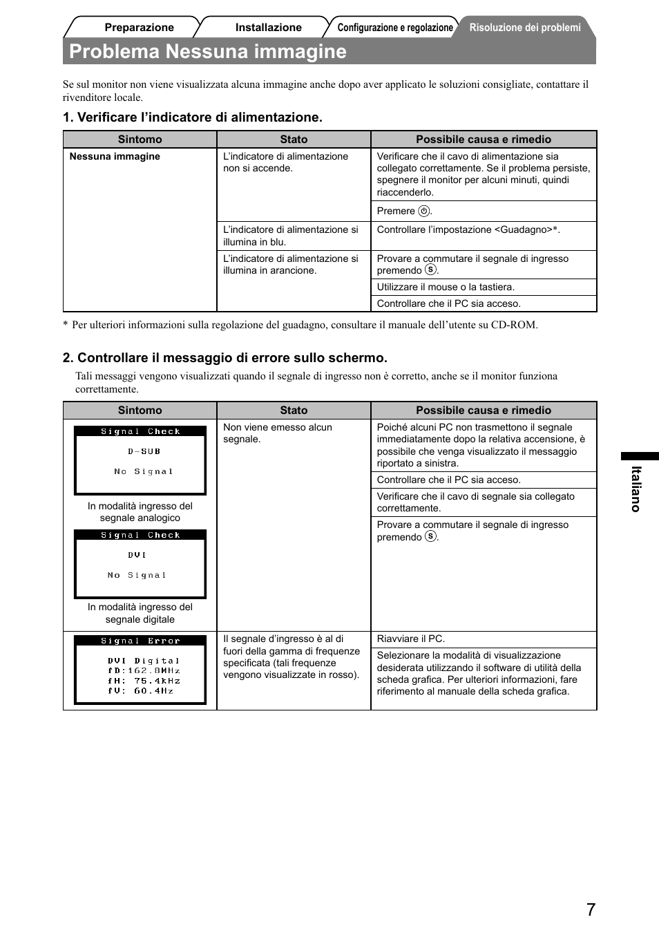 Problema nessuna immagine | Eizo FlexScan S2001W User Manual | Page 41 / 76