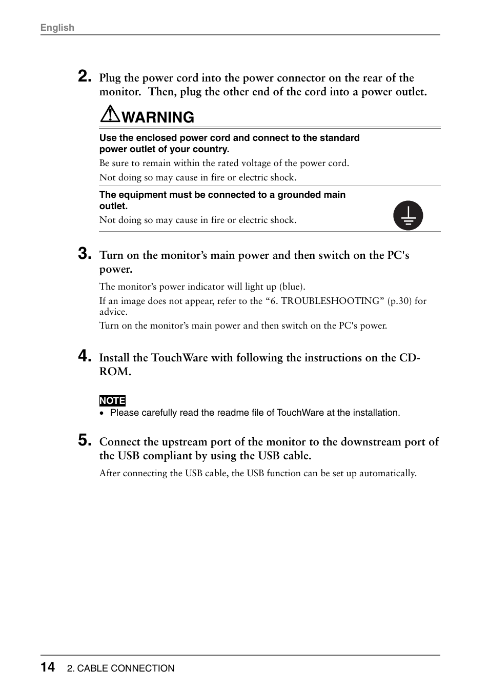 Warning | Eizo FlexScan L353T-C User Manual | Page 14 / 47