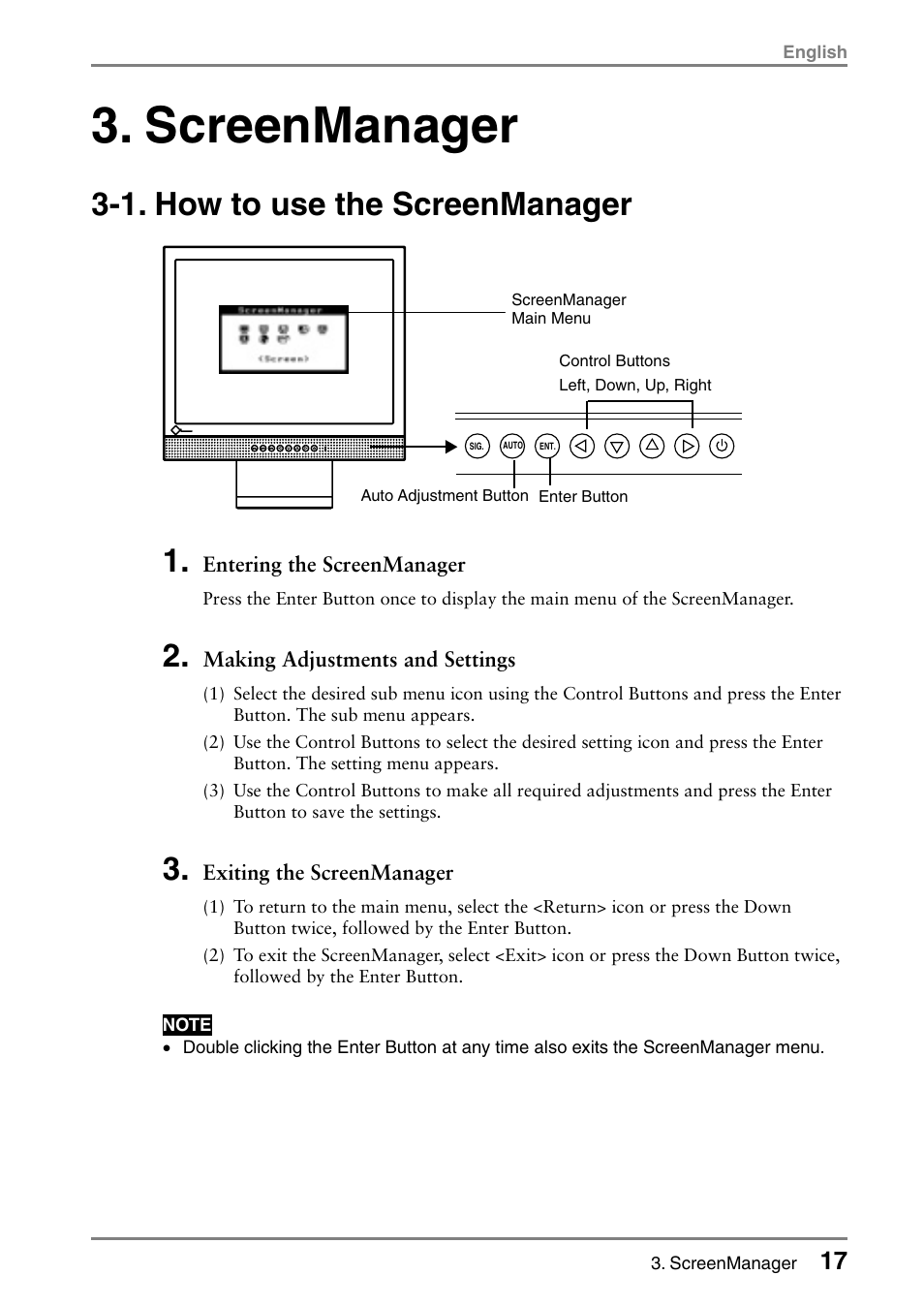 Screenmanager, 1. how to use the screenmanager | Eizo FlexScan L353T-C User Manual | Page 17 / 47