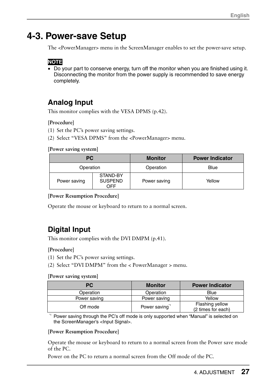 3. power-save setup, Analog input, Digital input | Eizo FlexScan L353T-C User Manual | Page 27 / 47