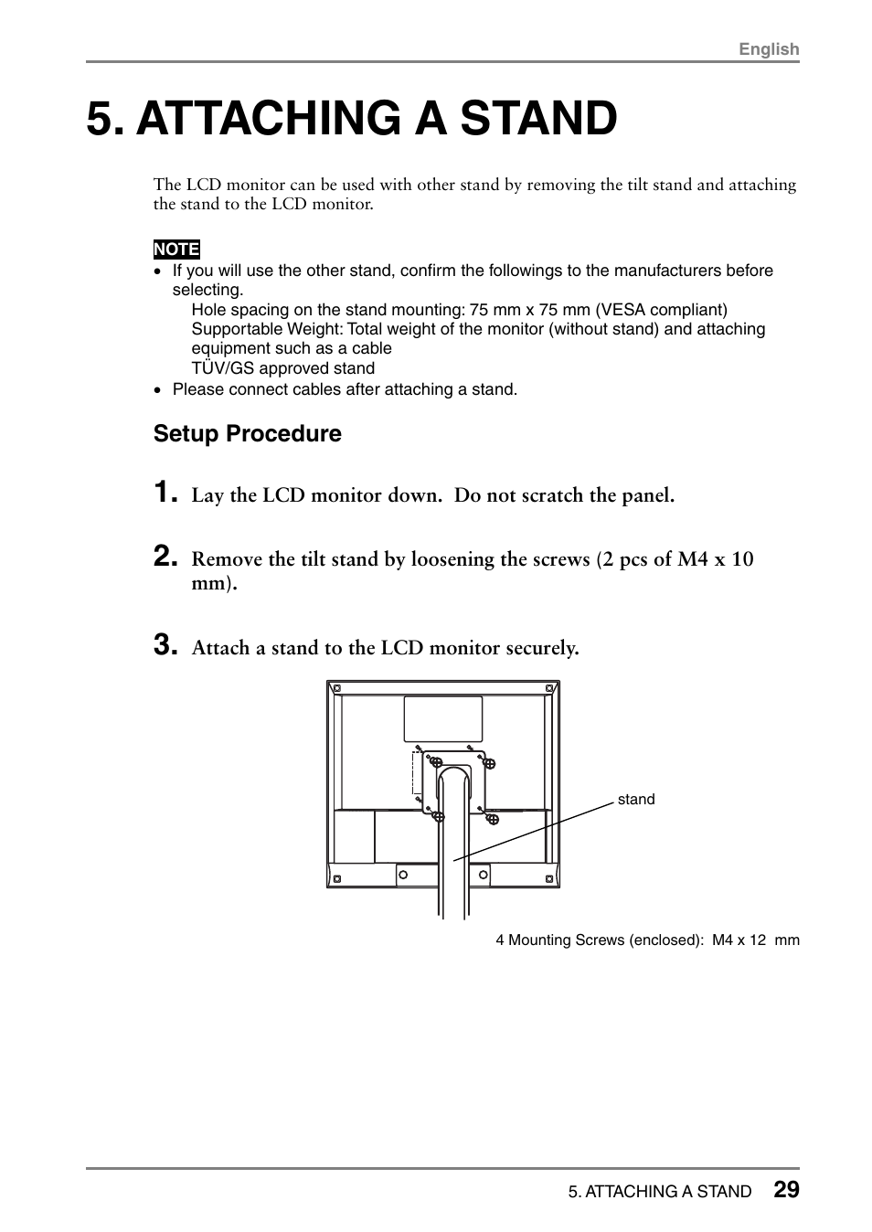 Attaching a stand | Eizo FlexScan L353T-C User Manual | Page 29 / 47