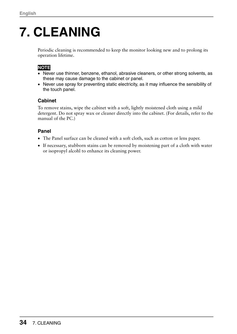 Cleaning | Eizo FlexScan L353T-C User Manual | Page 34 / 47