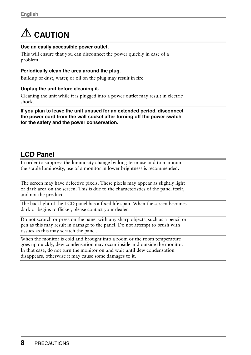 Caution, Lcd panel | Eizo FlexScan L353T-C User Manual | Page 8 / 47
