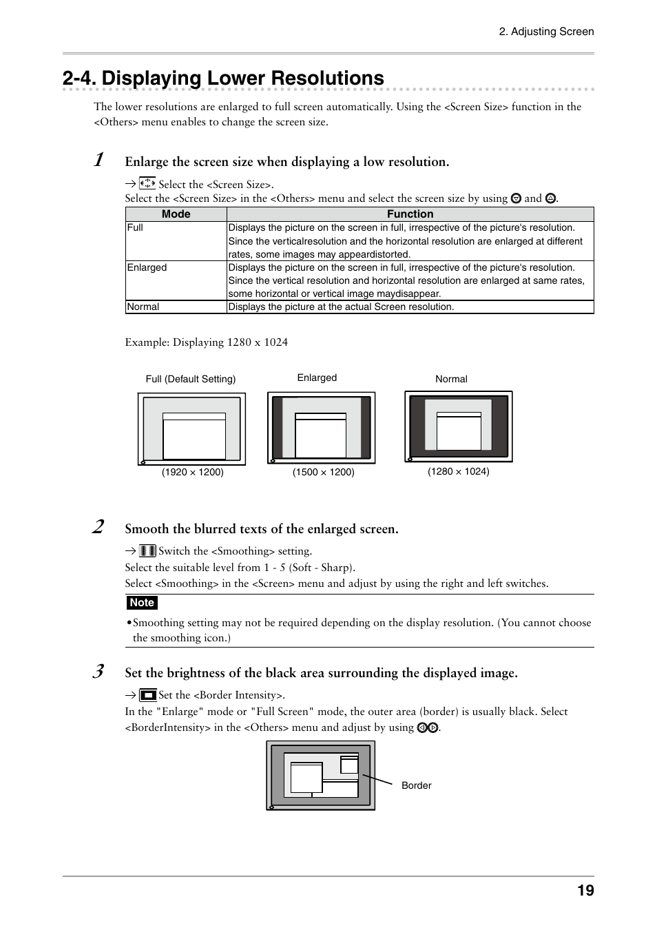 4. displaying lower resolutions, Displaying lower resolutions | Eizo ColorEdge CG242W User Manual | Page 19 / 41