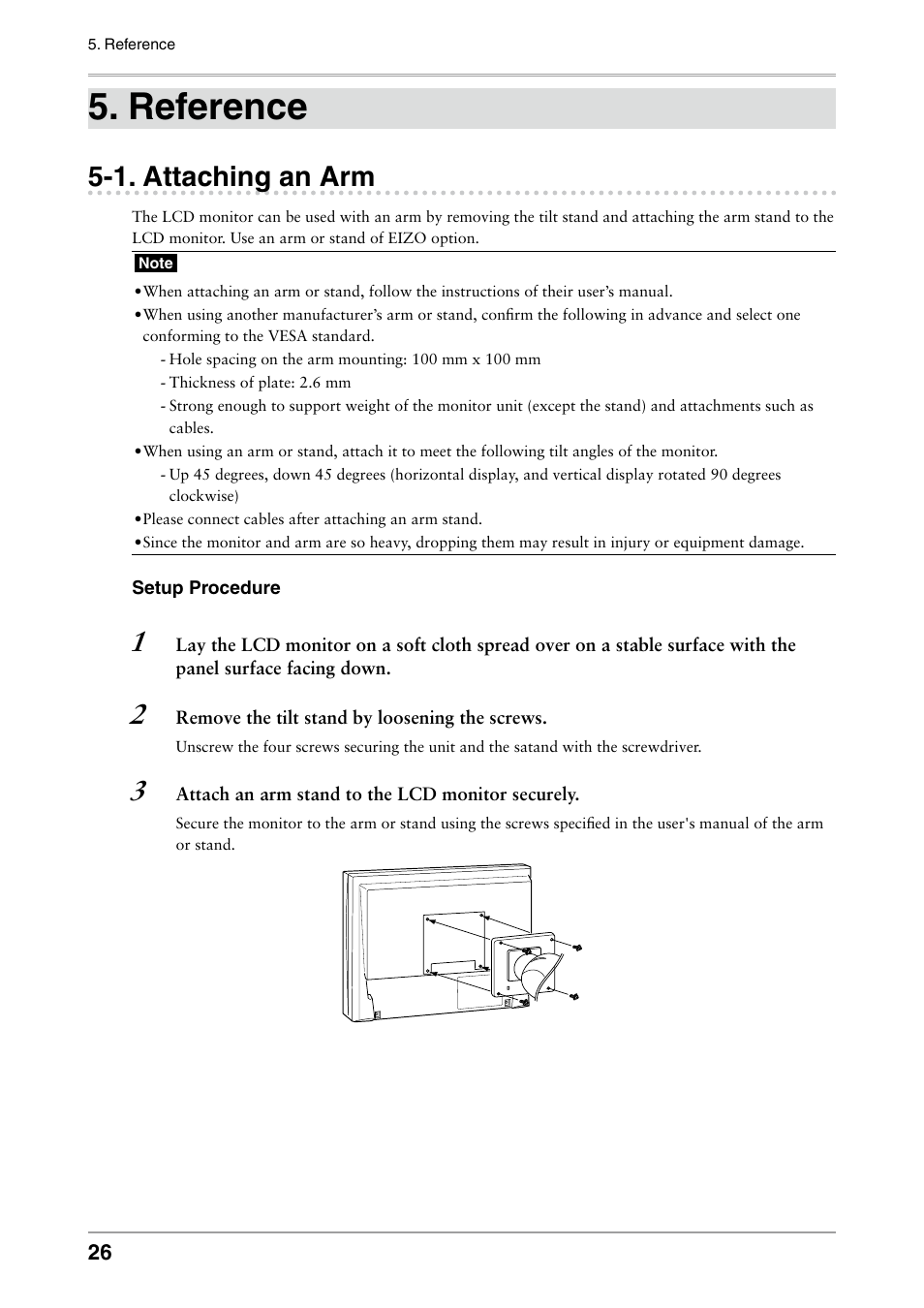 Reference, 1. attaching an arm, Attaching an arm | Eizo ColorEdge CG242W User Manual | Page 26 / 41