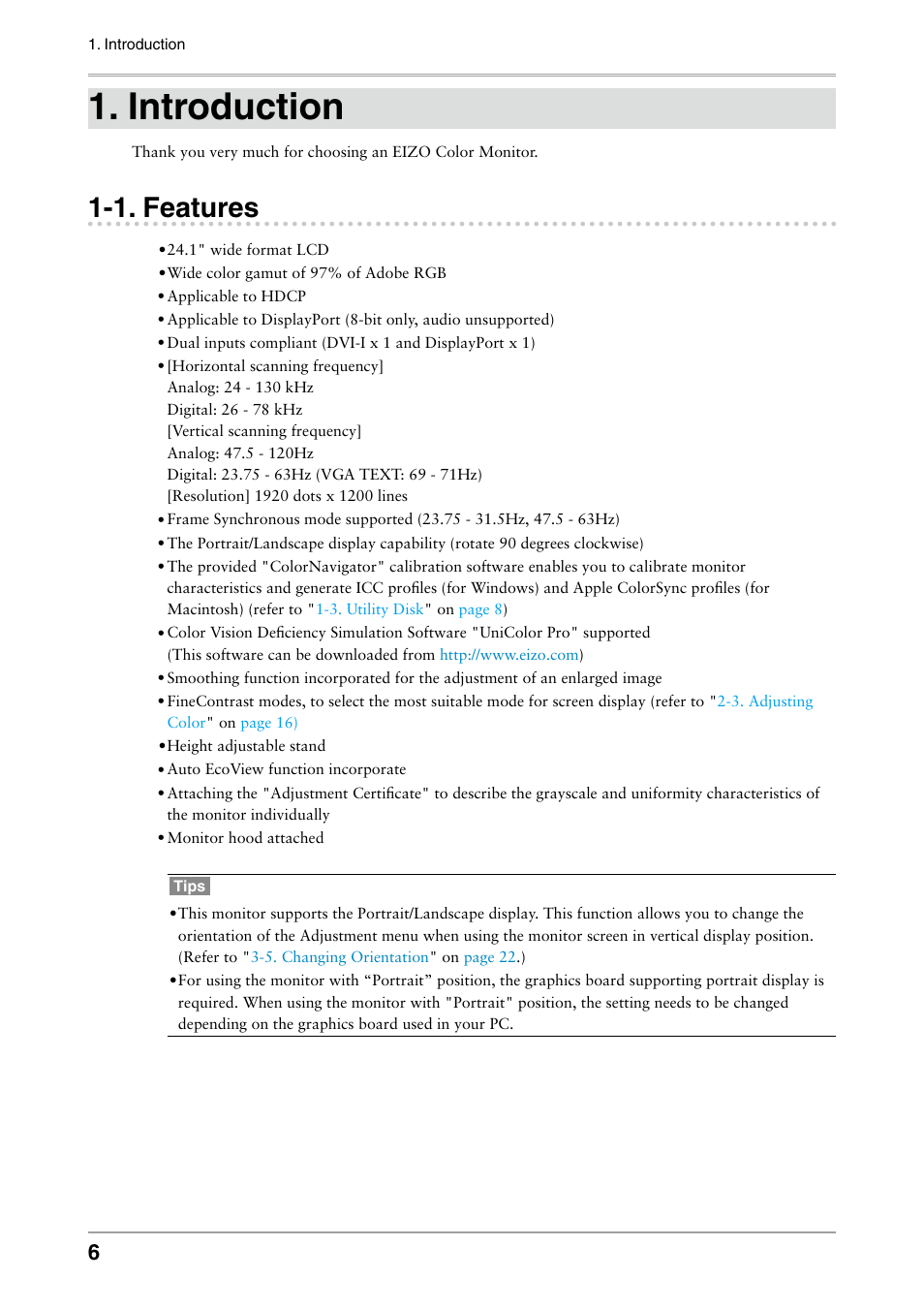 Introduction, 1. features | Eizo ColorEdge CG242W User Manual | Page 6 / 41