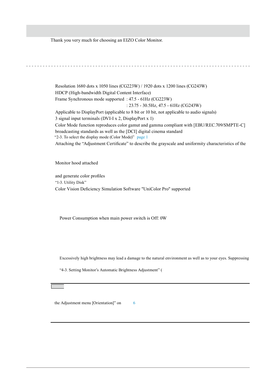 Chapter 1 introduction, 1. features | Eizo CG243W User Manual | Page 6 / 52