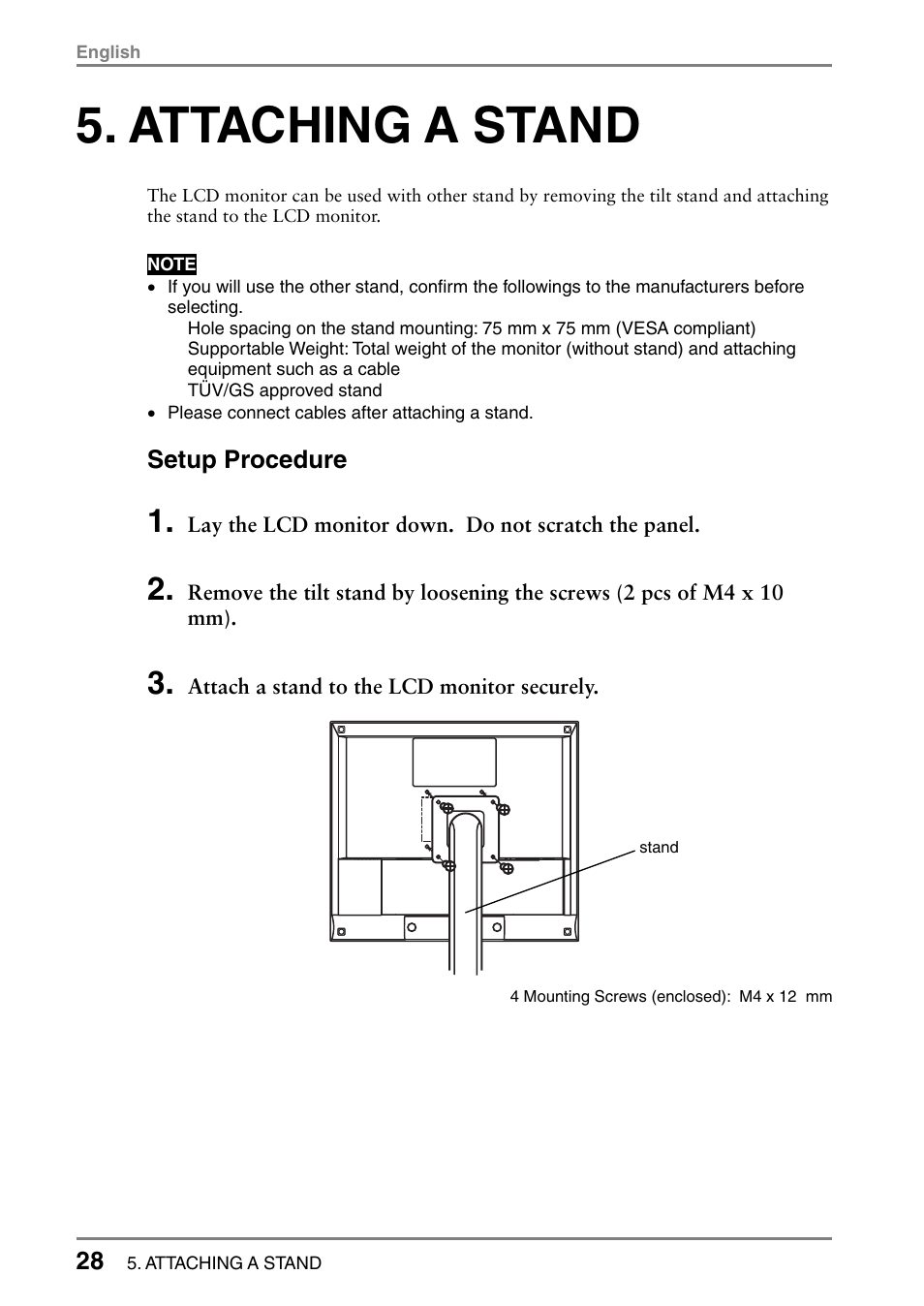 Attaching a stand | Eizo FlexScan L352T-C User Manual | Page 28 / 43