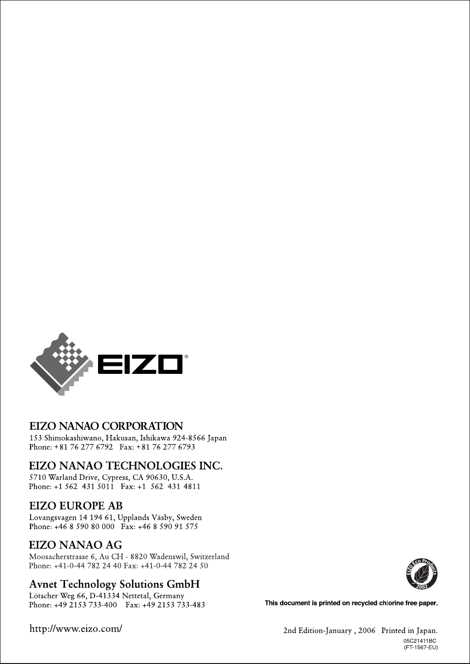 Eizo FlexScan L352T-C User Manual | Page 43 / 43