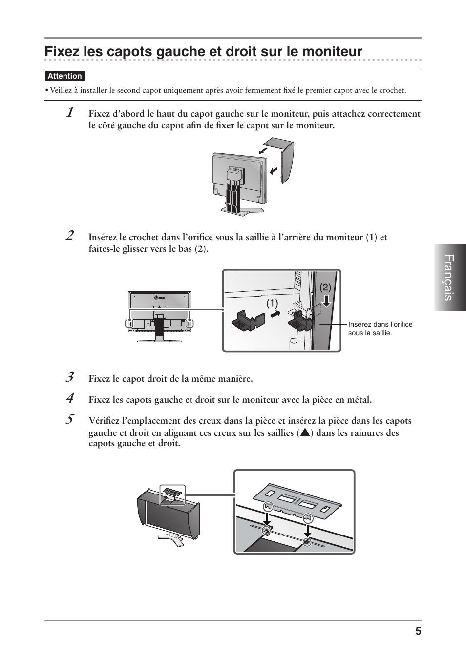 Fixez les capots gauche et droit sur le moniteur | Eizo ColorEdge CG241W User Manual | Page 23 / 36