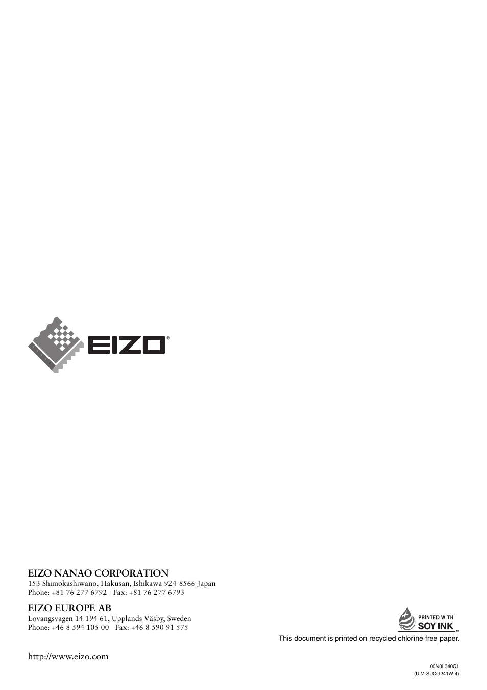 Eizo europe ab, Eizo nanao corporation | Eizo ColorEdge CG241W User Manual | Page 36 / 36