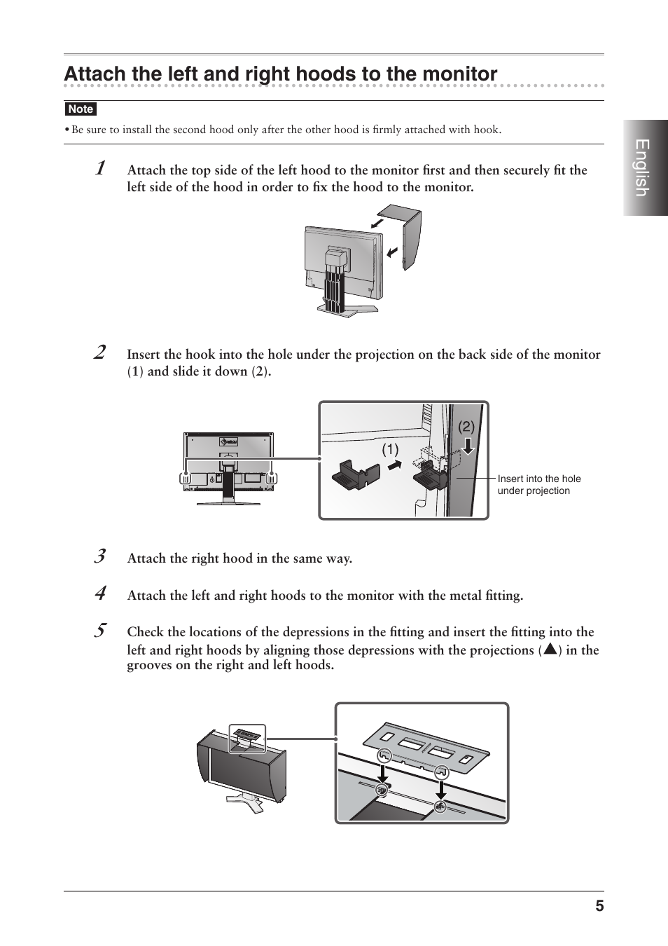 Attach the left and right hoods to the monitor, English | Eizo ColorEdge CG241W User Manual | Page 7 / 36