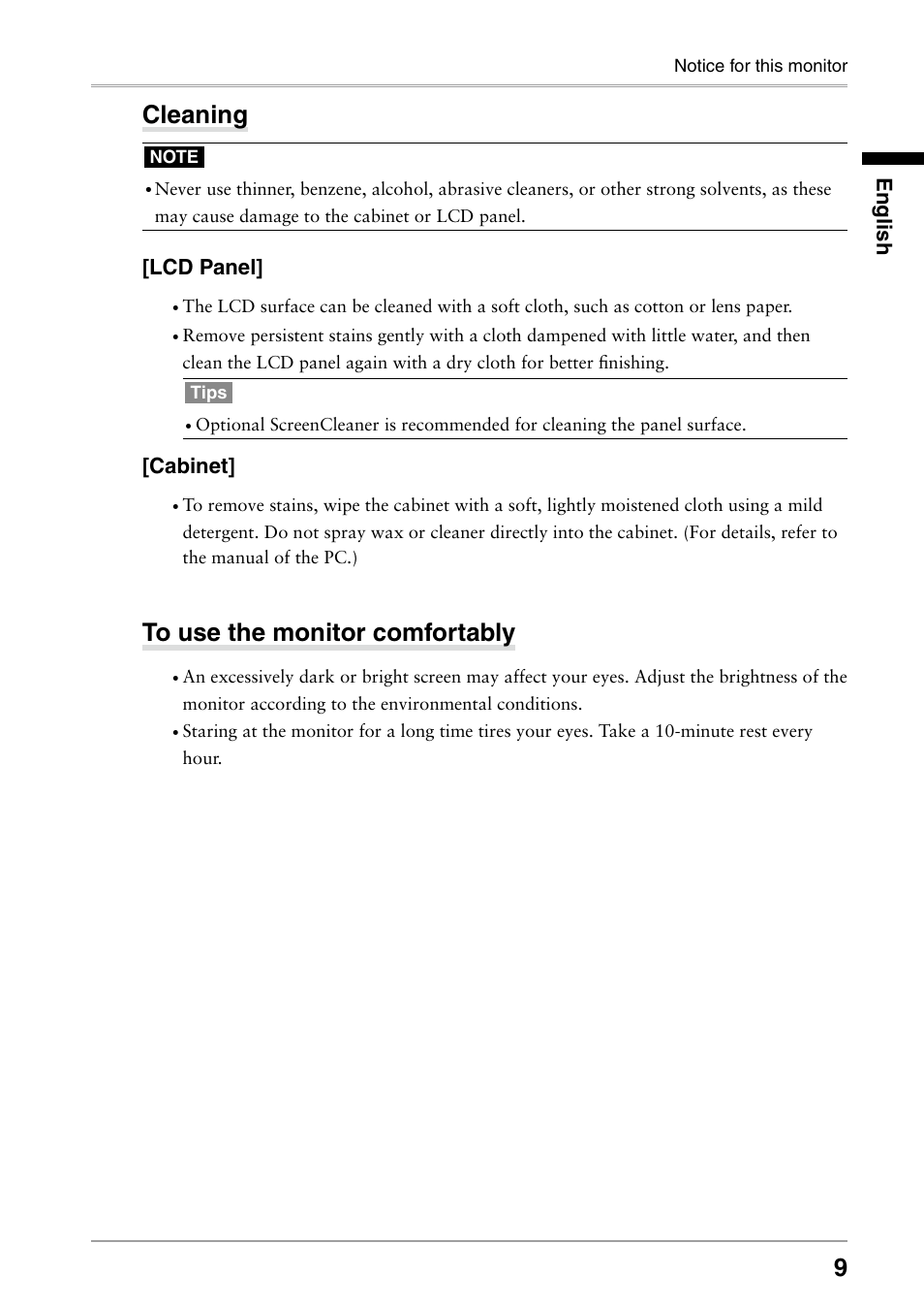 Cleaning | Eizo RADIFORCE RX211 User Manual | Page 11 / 53