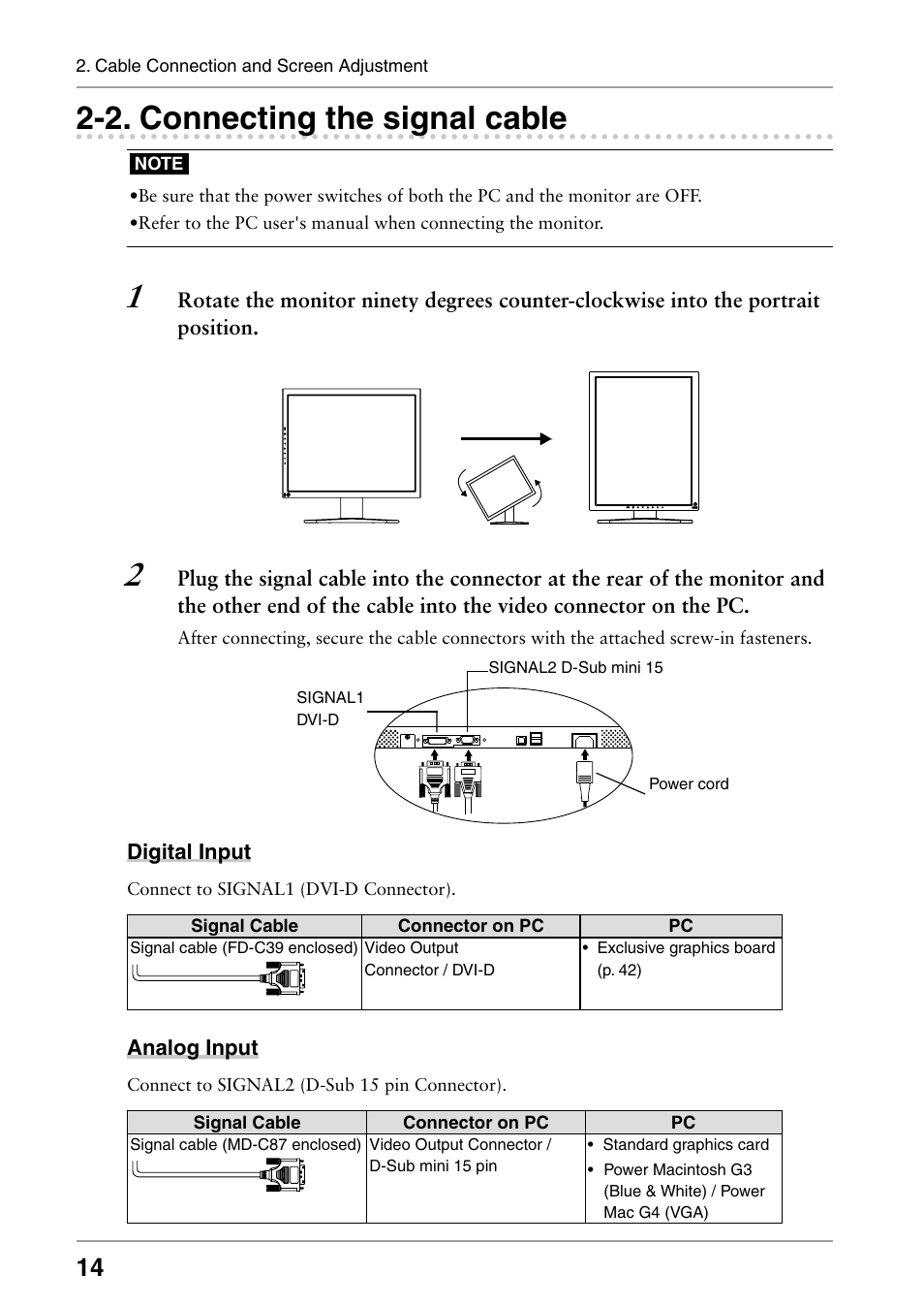 2. connecting the signal cable, Connecting the signal cable | Eizo RADIFORCE RX211 User Manual | Page 16 / 53