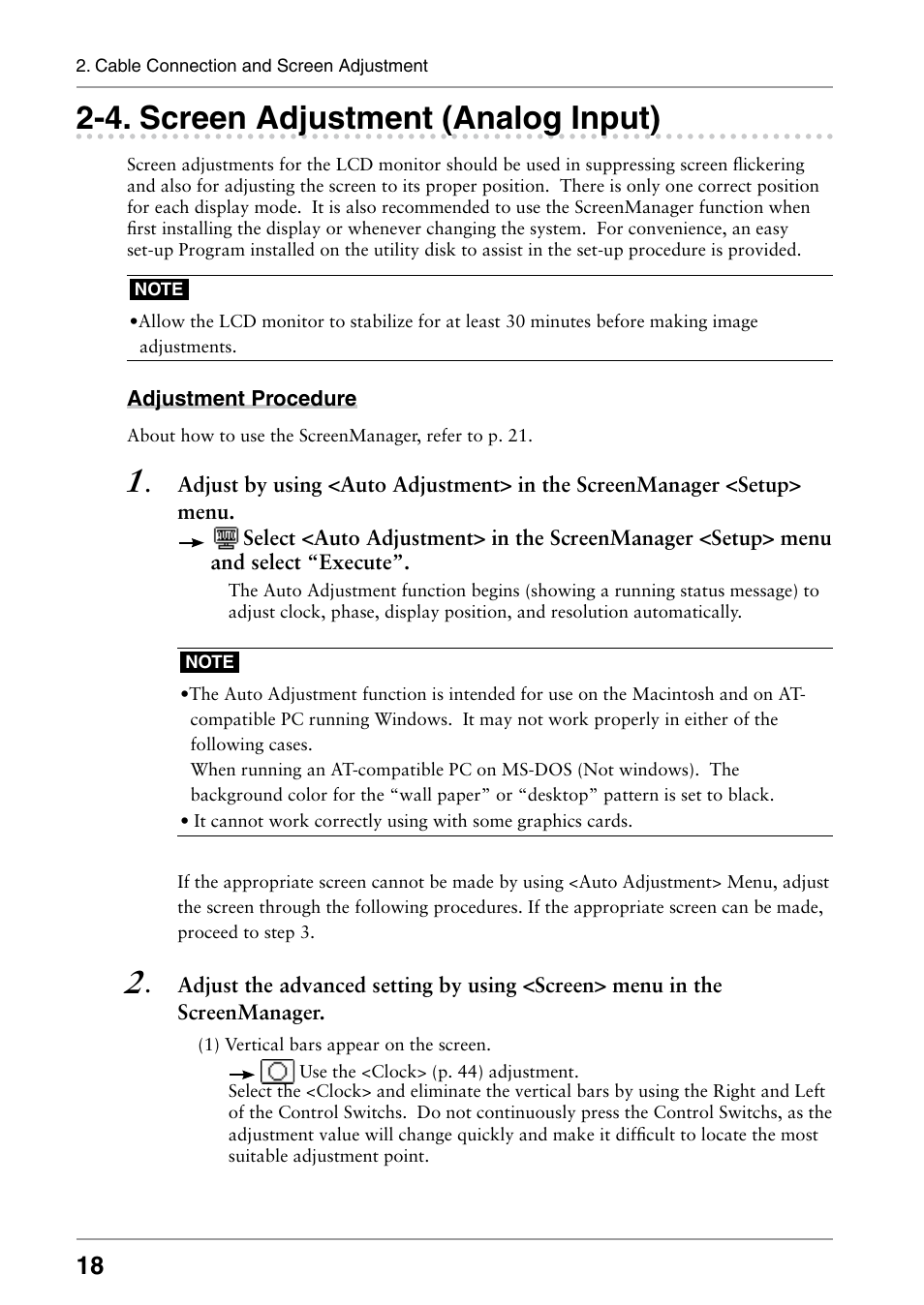 4. screen adjustment (analog input), Screen adjustment (analog input) | Eizo RADIFORCE RX211 User Manual | Page 20 / 53