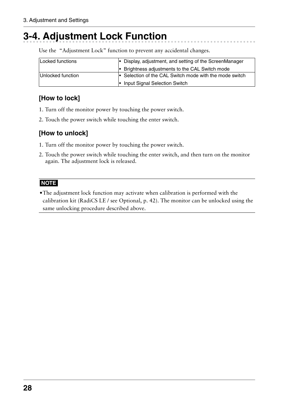 4. adjustment lock function, Adjustment lock function | Eizo RADIFORCE RX211 User Manual | Page 30 / 53