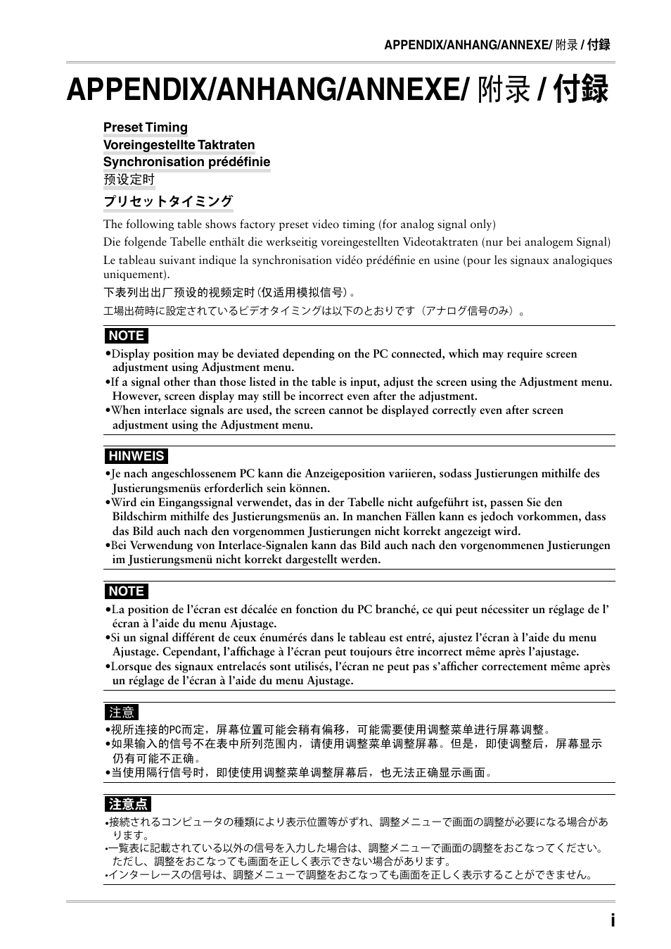 Appendix, Appendix/anhang/annexe/ 附录 / 付録 | Eizo RADIFORCE RX211 User Manual | Page 48 / 53
