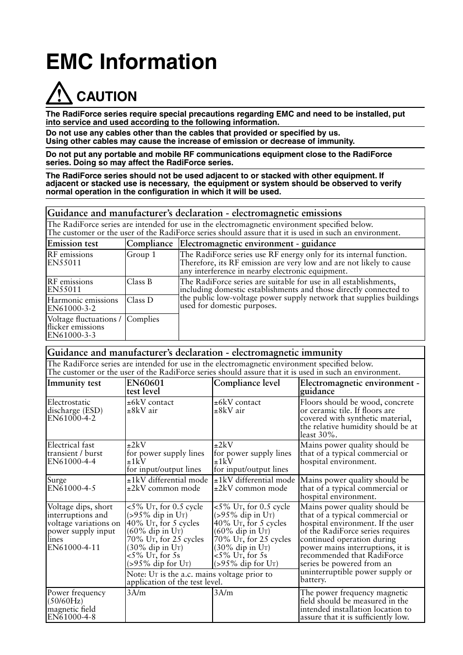 Emc information, Caution | Eizo RADIFORCE RX211 User Manual | Page 50 / 53