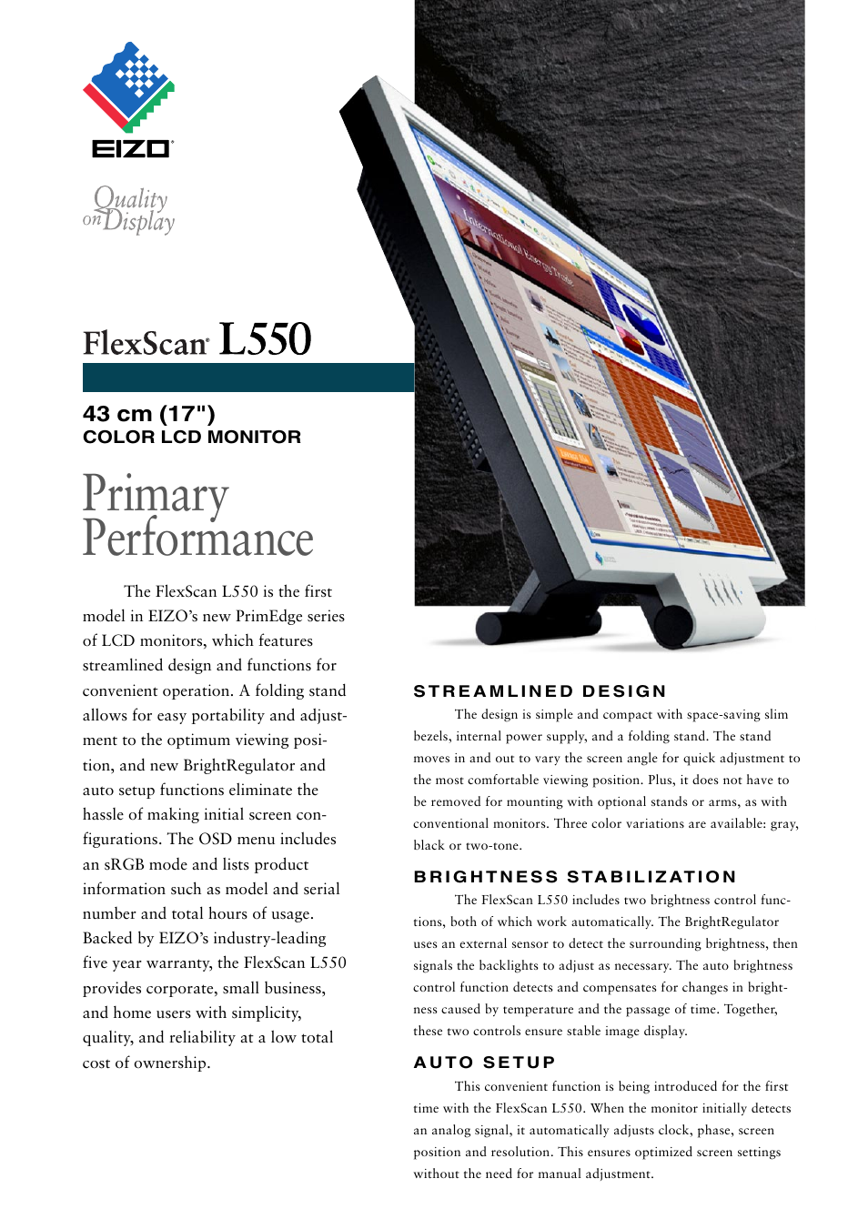 Eizo Flexscan 43 cm (17") COLOR LCD MONITOR L550 User Manual | 2 pages