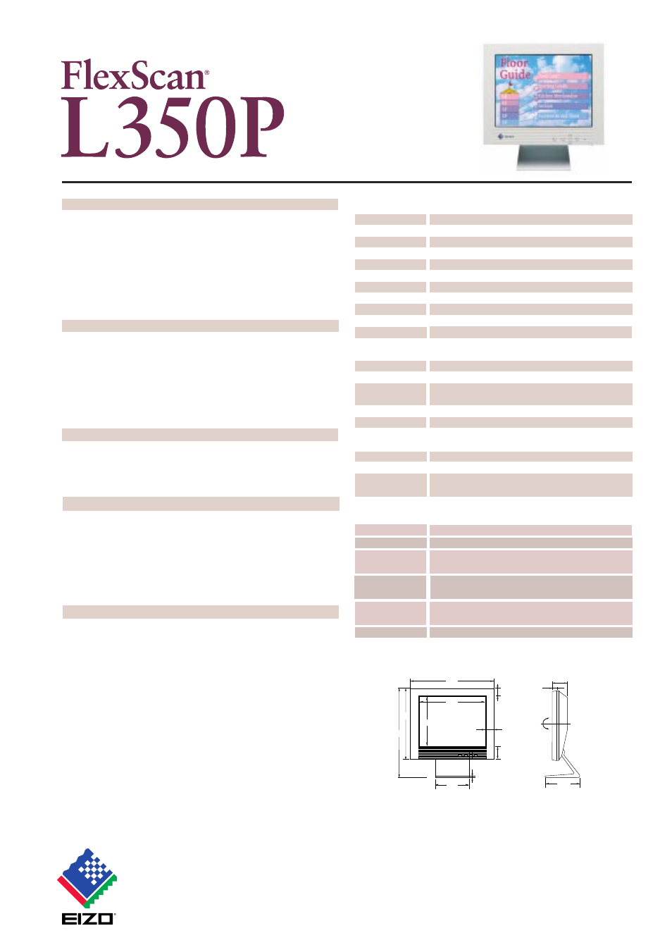 Eizo nanao corporation, 38 cm (15 inch) class color lcd monitor, Flexscan | L350p specifications, Touchscreen specifications | Eizo FlexScan L350P User Manual | Page 2 / 2