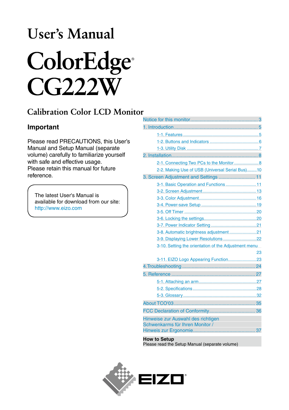 Eizo COLOR EDGE CG222W User Manual | 38 pages