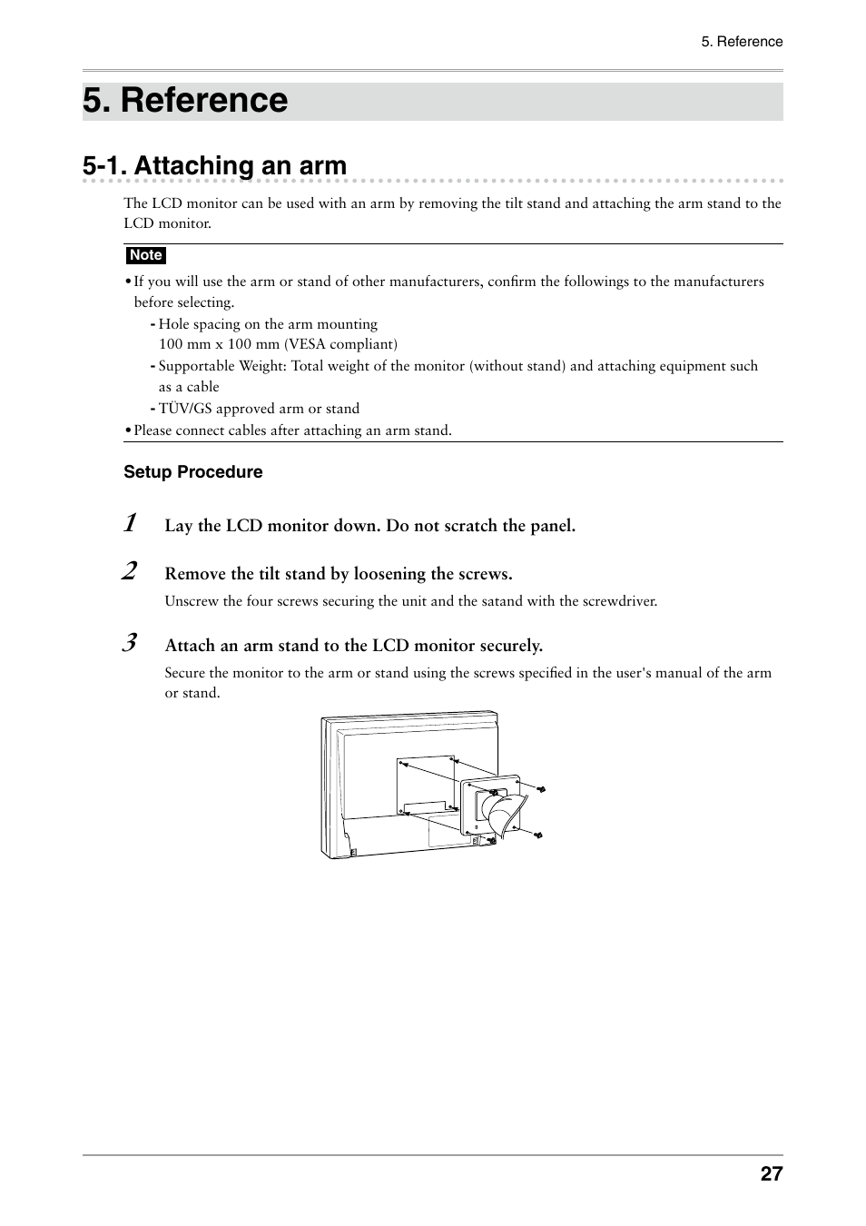 Reference, 1. attaching an arm, Attaching an arm | Eizo COLOR EDGE CG222W User Manual | Page 27 / 38