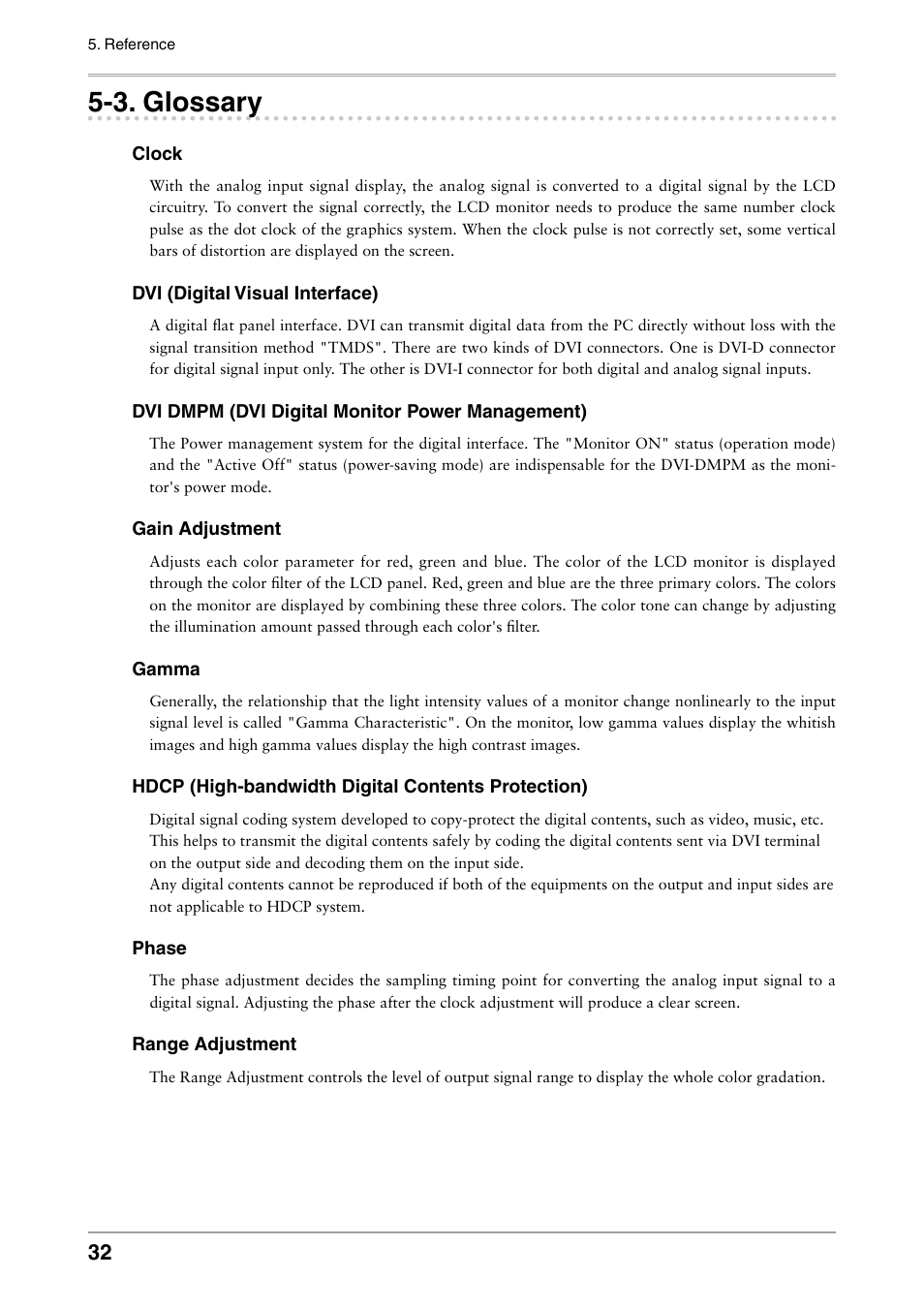 3. glossary, Glossary | Eizo COLOR EDGE CG222W User Manual | Page 32 / 38