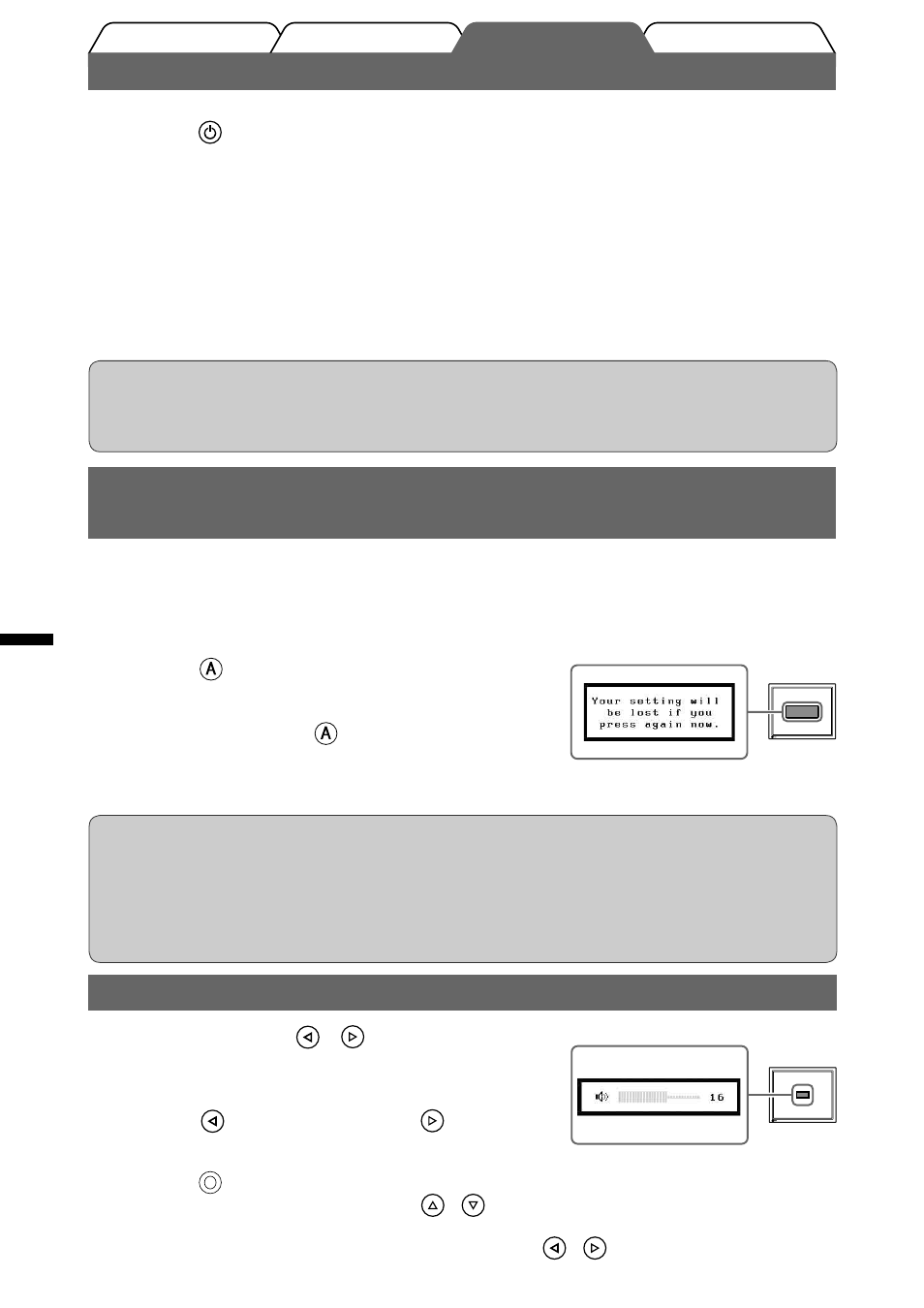 Visualizzazione dello schermo, Regolazione del volume delle casse | Eizo FlexScan M1900 User Manual | Page 30 / 60