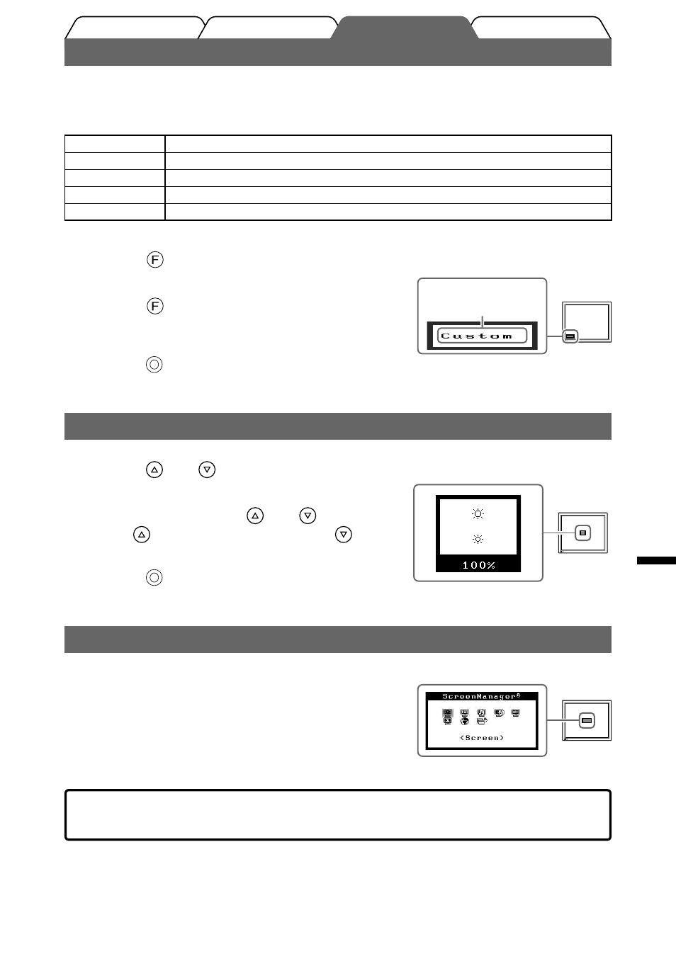 Välja skärmläge, Ställa in skärmens ljusstyrka, Att genomföra avancerade inställningar/justeringar | Eizo FlexScan M1900 User Manual | Page 37 / 60
