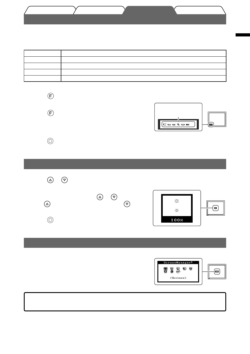 Selecting display mode, Adjusting brightness, Performing advanced settings/adjustments | Eizo FlexScan M1900 User Manual | Page 7 / 60