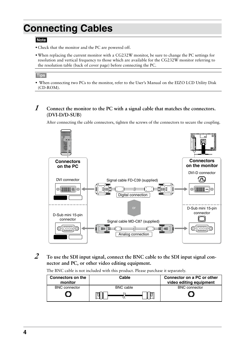 Connecting cables | Eizo ColorEdge CG232W User Manual | Page 6 / 36